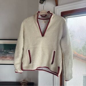 Women’s Marine Layer White Sherpa Pullover with Red Accents